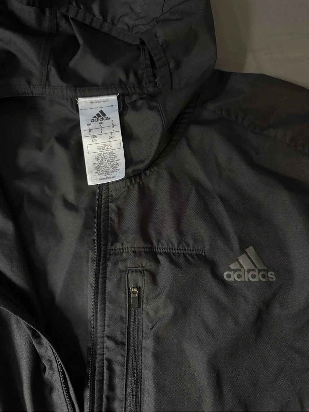 adidas Black Hooded Windbreaker Jacket with Reflective Stripes